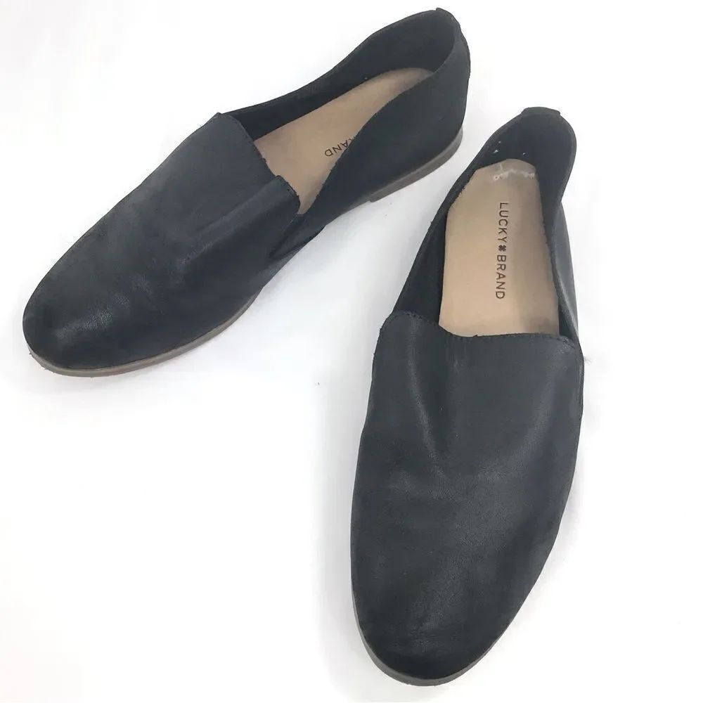 Lucky Brand Charsa II Black Soft Leather Slip On Loafer Flats